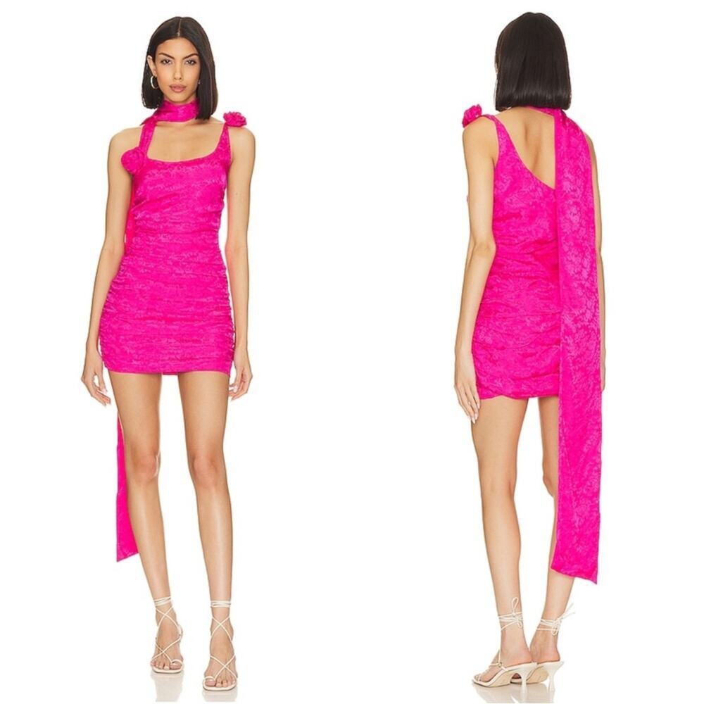FOR LOVE & LEMONS Deliza Floral Neck Tie Ruched Pink Mini Dress Size Small